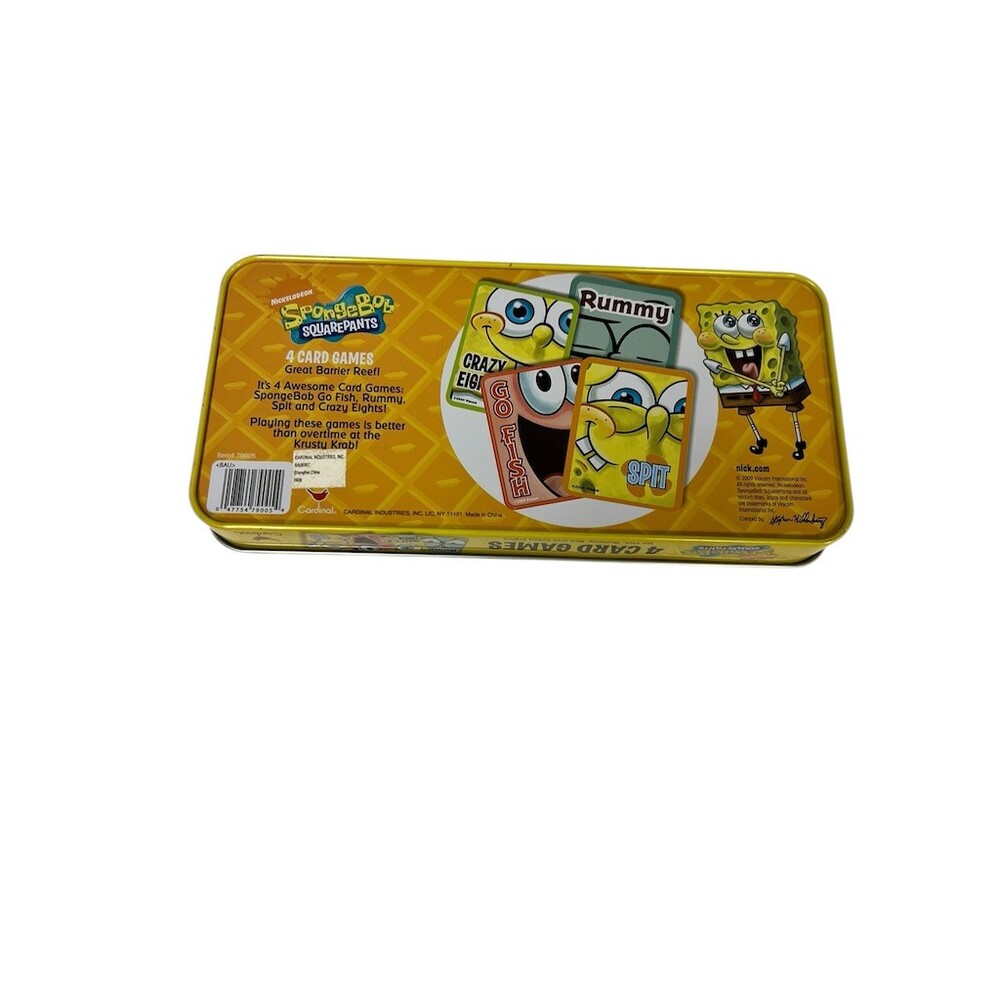 SpongeBob SquarePants 4 Card Games Tin Set Go Fish Rummy Spit Crazy 8s - Picture 2 of 2